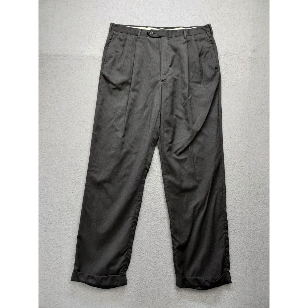 Jos A Bank Men Pant W32 Black Zip Button Hook&Eye Pleated Slash Pockets Business